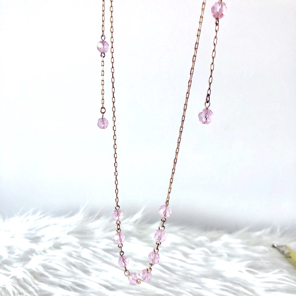Pink and gold lariat necklace